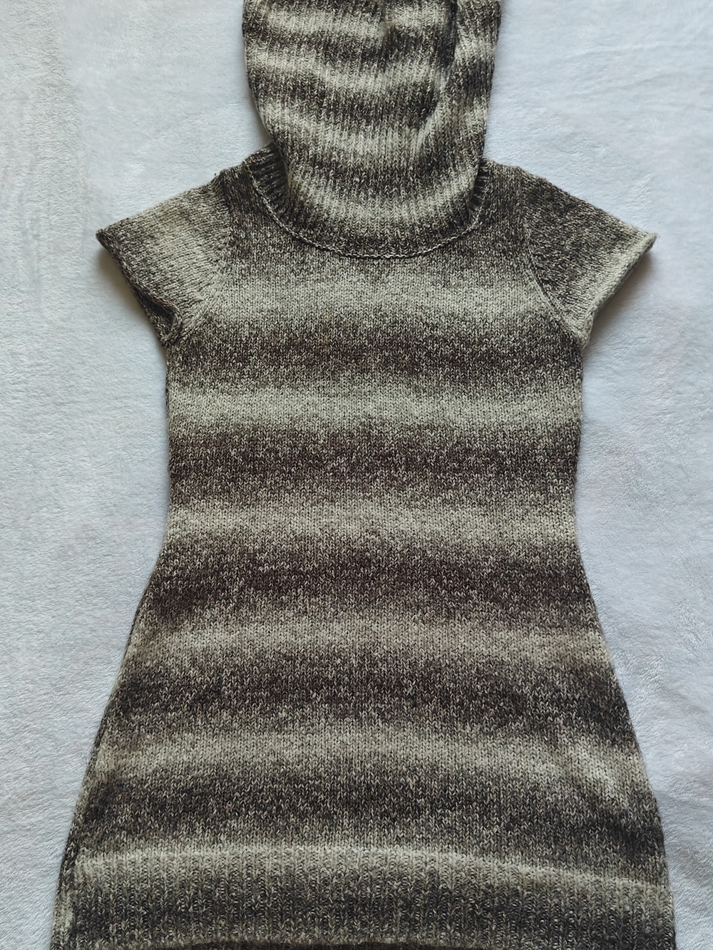 Like, Love Women's Brown/Beige Striped Ribbed Knit Turtleneck Sweater Dress L